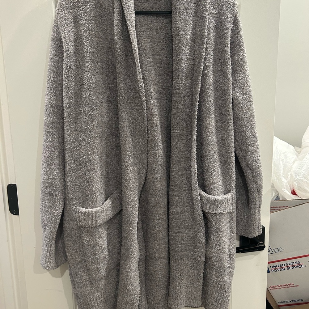 Barefoot Dreams Cozy Gray Women's Pocket Cardigan Size Medium
